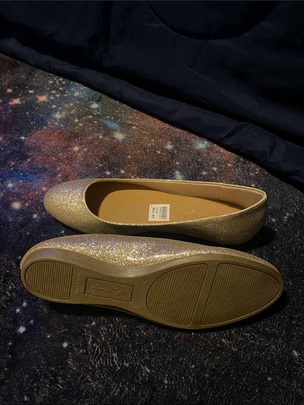 American Eagle Outfitters Glitter Pointed Ballet Flats - Gold